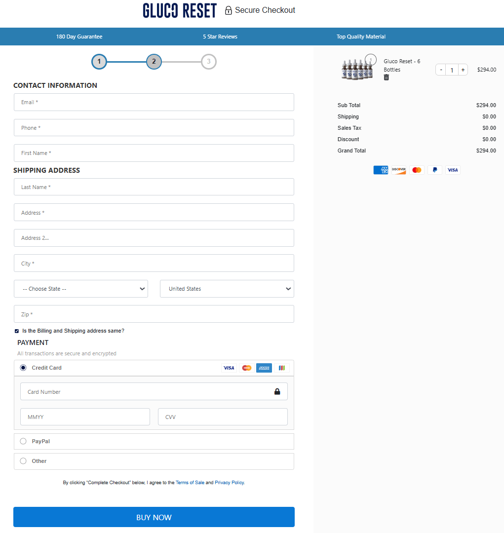 Gluco Reset order page